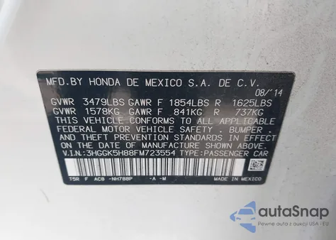 2015 Honda Fit Ex/Ex-L из США, поврежденный, VIN 3HGGK5H88FM723554